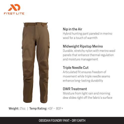 First Lite Men’s Obsidian Foundry Merino Wool Pant - Versatile Camo Hunting Pants