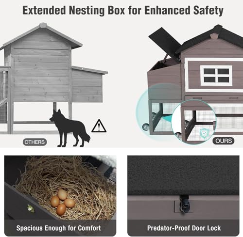 Chicken Coop with Wheels, Mobile Outdoor Chicken House with Leakproof Pull-on Tray, Nesting Box, Waterproof Roof - Red