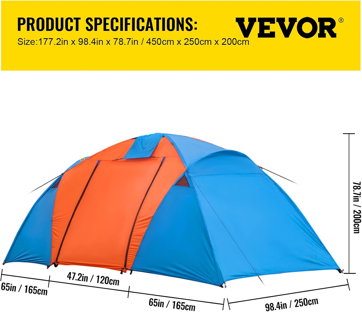 VEVOR Motorcycle Camping Tent, 3-4 Person Motorcycle Tent for Camping, Waterproof Backpacking Tent w/Integrated Motorcycle Port