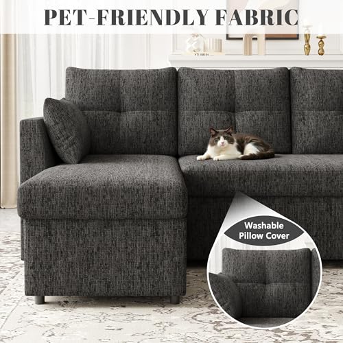 Oversized Sleeper Sofa Couch, 110 inch 2 in 1 Pullout Couch Bed with Double Storage Chaise