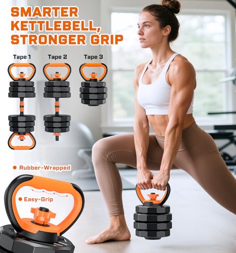5-in-1 Adjustable Dumbbell Set, 33/44/66/88lbs Free Weights Set with Connector, Used as Kettlebells, Barbell, Push up Stand, Standard 1" Plates