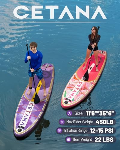 CETANA 11'6×35" Extra Wide Stand Up Paddle Board for Adults & Youth, 400lb Capacity Inflatable Paddle Board, Sup for 2+1 Person with Removable US Fin