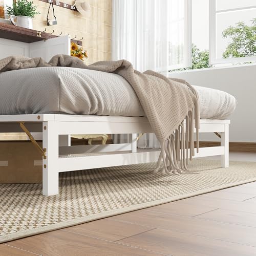 SOFTSEA Queen Size Murphy Bed Cabinet Bed with Storage Drawer and Charging Station, Modern Foldable Platform with USB Port