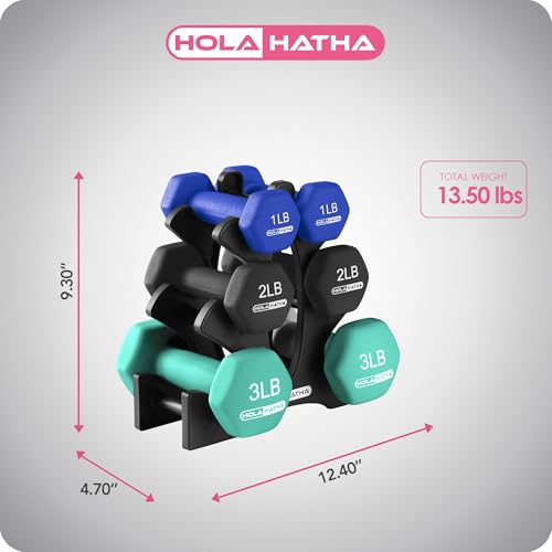 HolaHatha Neoprene Dumbbell Free Hand Weight Set with Rack, Ideal for Home Exercises to Gain Tone and Definition