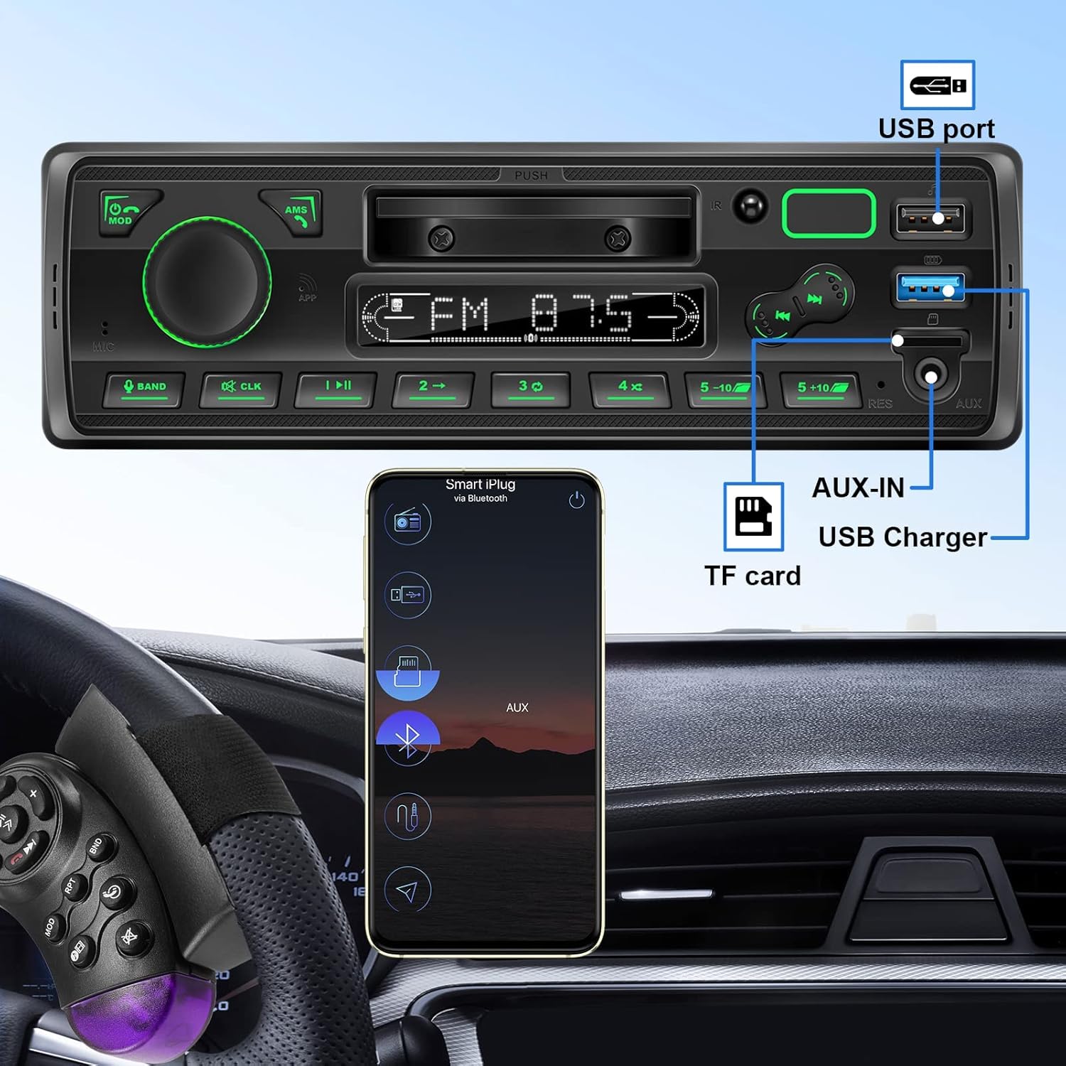 LXKLSZ Car Stereo with Bluetooth Single Din with APP Control MP3 Player Support Hands-Free Calls/USB/FM/AM/TF/AUX-in/EQ Set