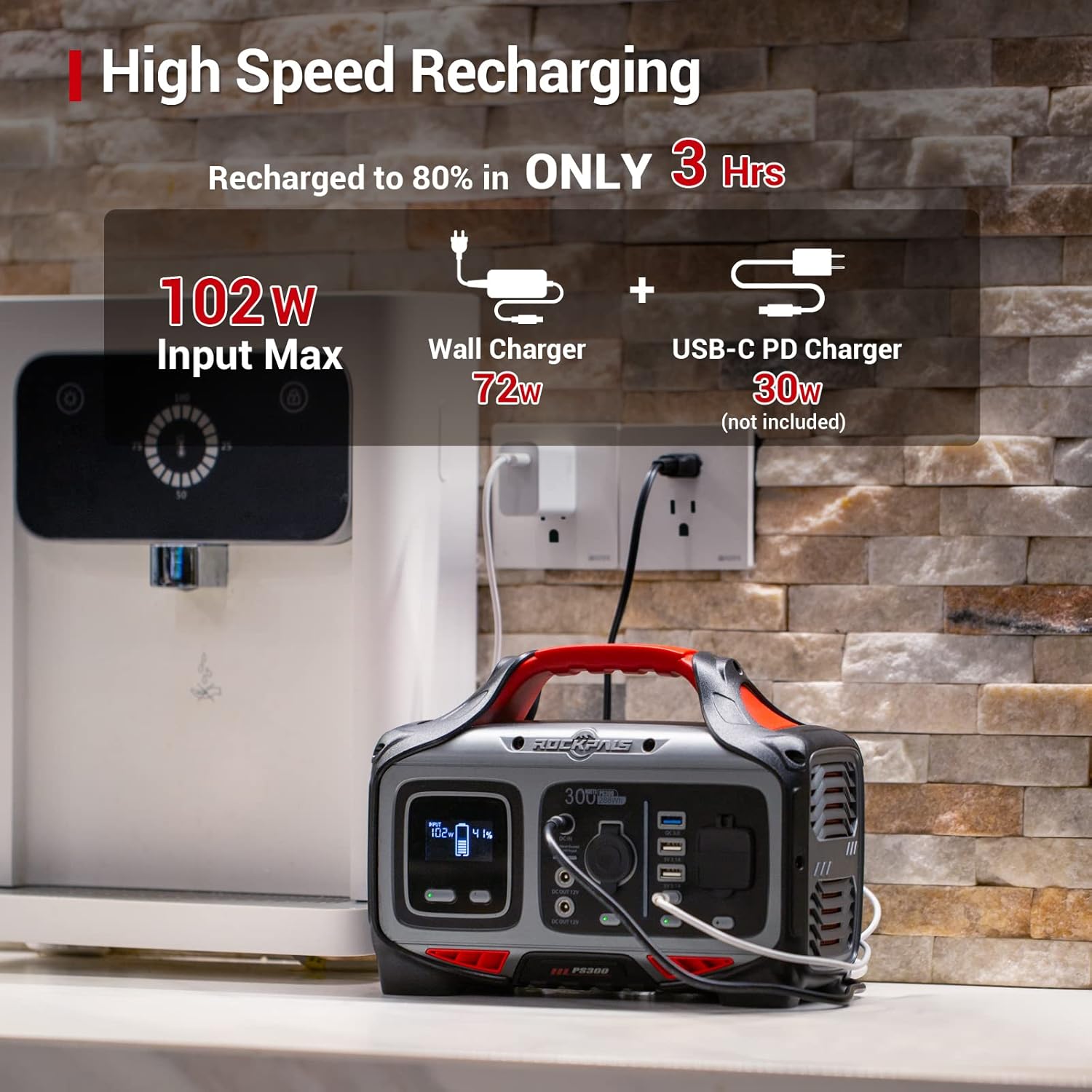 ROCKPALS 300W Portable Power Station, 280wh (78000mAh) Solar Generator with 110V Pure Sine Wave AC Outlet, USB-C PD Input/Output, QC 3.0