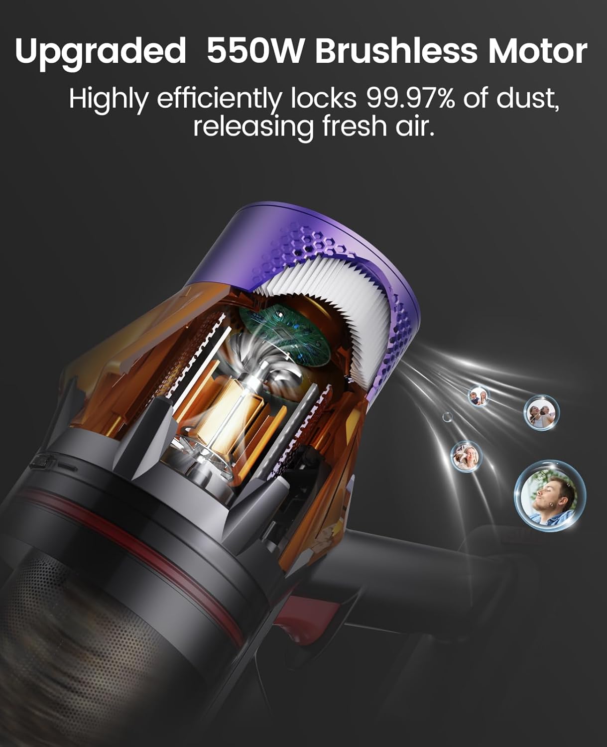 HONITURE X7 Cordless Vacuum Cleaner, 550W/45Kpa Stick Vacuum Cleaner Color Touch Screen, 60Mins