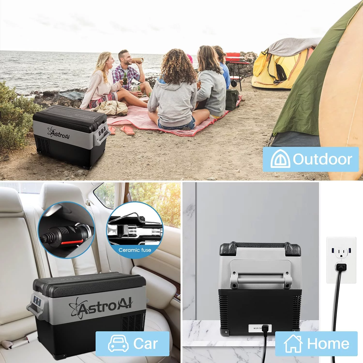 AstroAI Portable Refrigerator Freezer 12 Volt, 37 Quart(35 Liter), Portable,  for Camping, Travel, Fishing Outdoor (-4℉~68℉) — 12/24V DC 100/240V AC