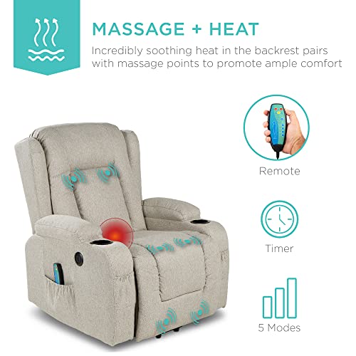 Best Choice Products Modern Linen Electric Power Lift Chair, Recliner Massage Chair, Adjustable Furniture for Back, Legs w/ 3 Positions, USB Port