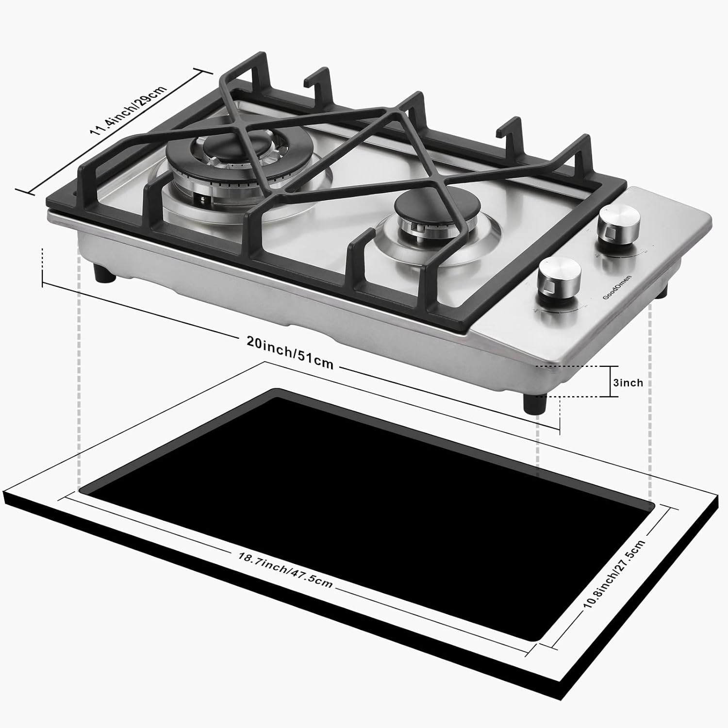 Gas Cooktop 30 inches 5 Burners in Tempered Glass, Built In Gas Stove Gas Hob Stovetop with Cast Iron Grates, LPG/NG Convertible and Easy to Clean