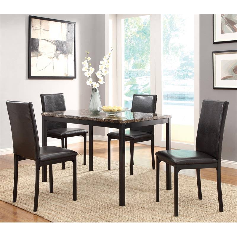Pemberly Row Contemporary Dining Room Table with Faux Marble Top in Black - PR-4753-2025700