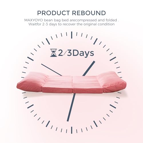 MAXYOYO Bean Bag Bed Folding Sofa Bed Floor Mattress for Adults, Extra Thick and Long Floor Sofa with Corded Washable Cover, Dark Grey, 30x95 Inch