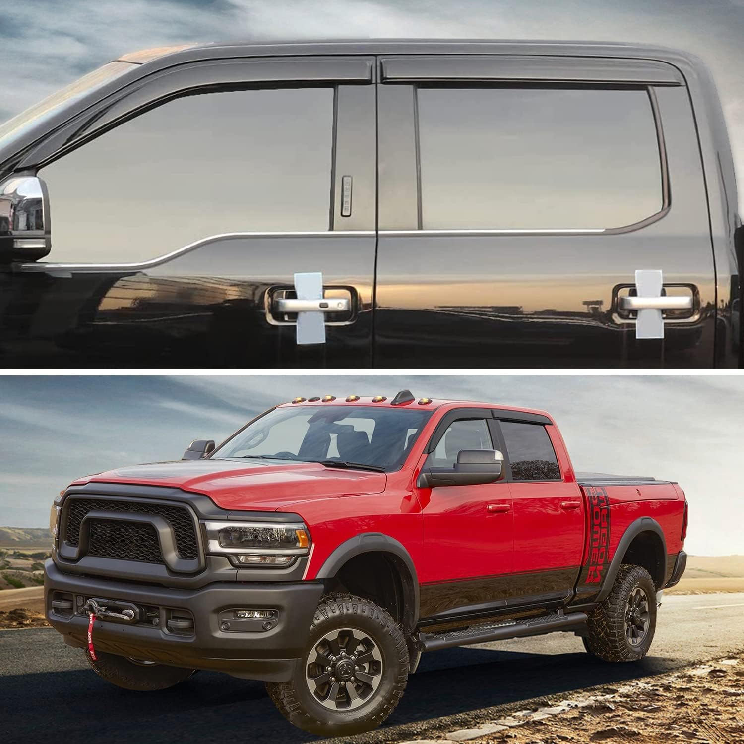 APILT Large Vent Visors Side Window Deflectors Tape-On Rain Guards Dark Smoke 4-Piece Set for 2019-2022 Dodge RAM 1500,2500 & 3500 Crew & Mega Cab
