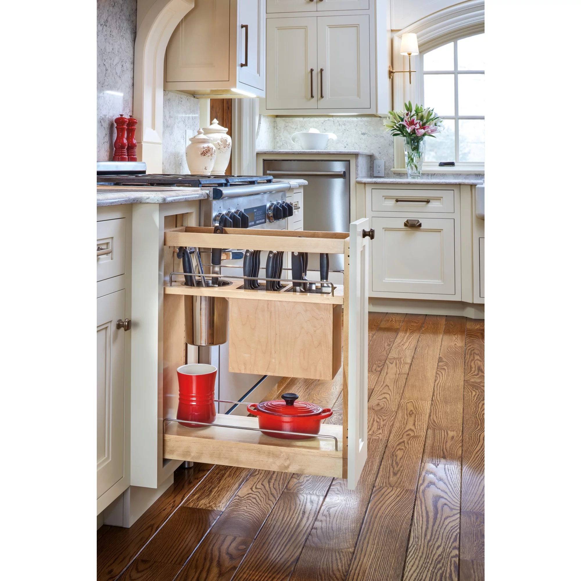 Rev-A-Shelf 8 Inch Pullout Cabinet Organizer with Universal Knife Block - Radiant Selections