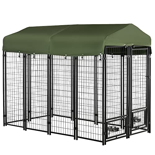 PawHut 4.6' x 4.6' x 5' Dog Kennel Outside, Welded Wire Outdoor Dog Kennel Run with Waterproof & UV Resistant Cover, for S&M Breeds, Chickens, Ducks
