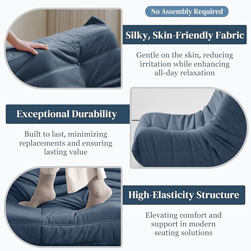 Bean Bag Chair for Adults - Suede & Microfiber Fireside Floor Chair, Comfortable Corner Lounge Sofa for Living Room, Bedroom, Office (3-Seater, Beige)