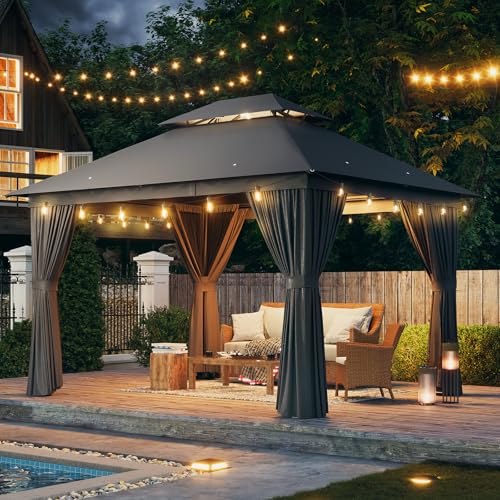 AOXUN Outdoor Gazebo for Patio 10x12, Metal Frame Canopy with Double Roofs