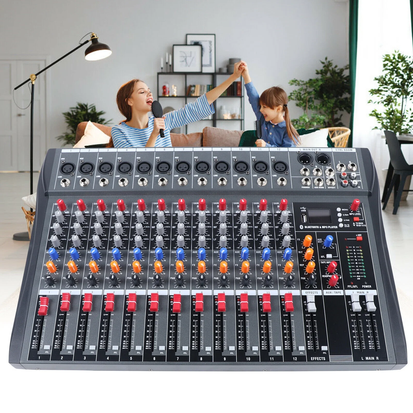 Fichiouy Pro 12Channel Audio Mixer Bluetooth USB DJ Sound Mixing Console Amplifier for Studio KTV