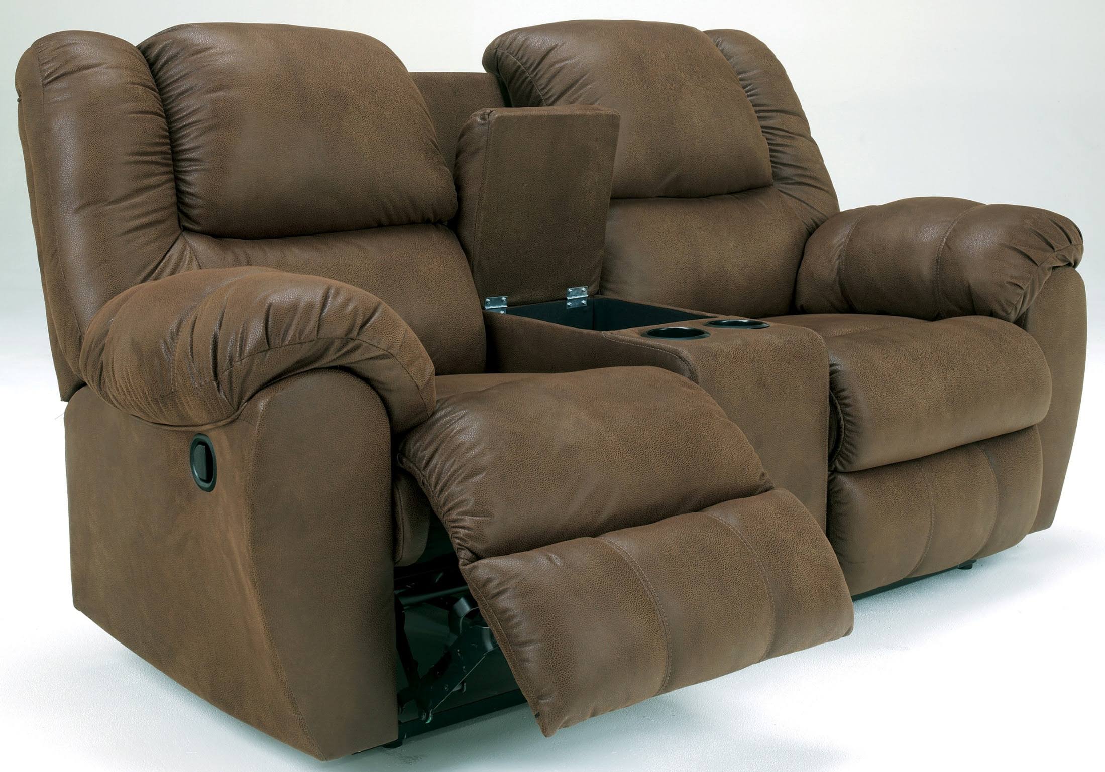 Ashley Quarterback Canyon Reclining Loveseat with Console 3270194