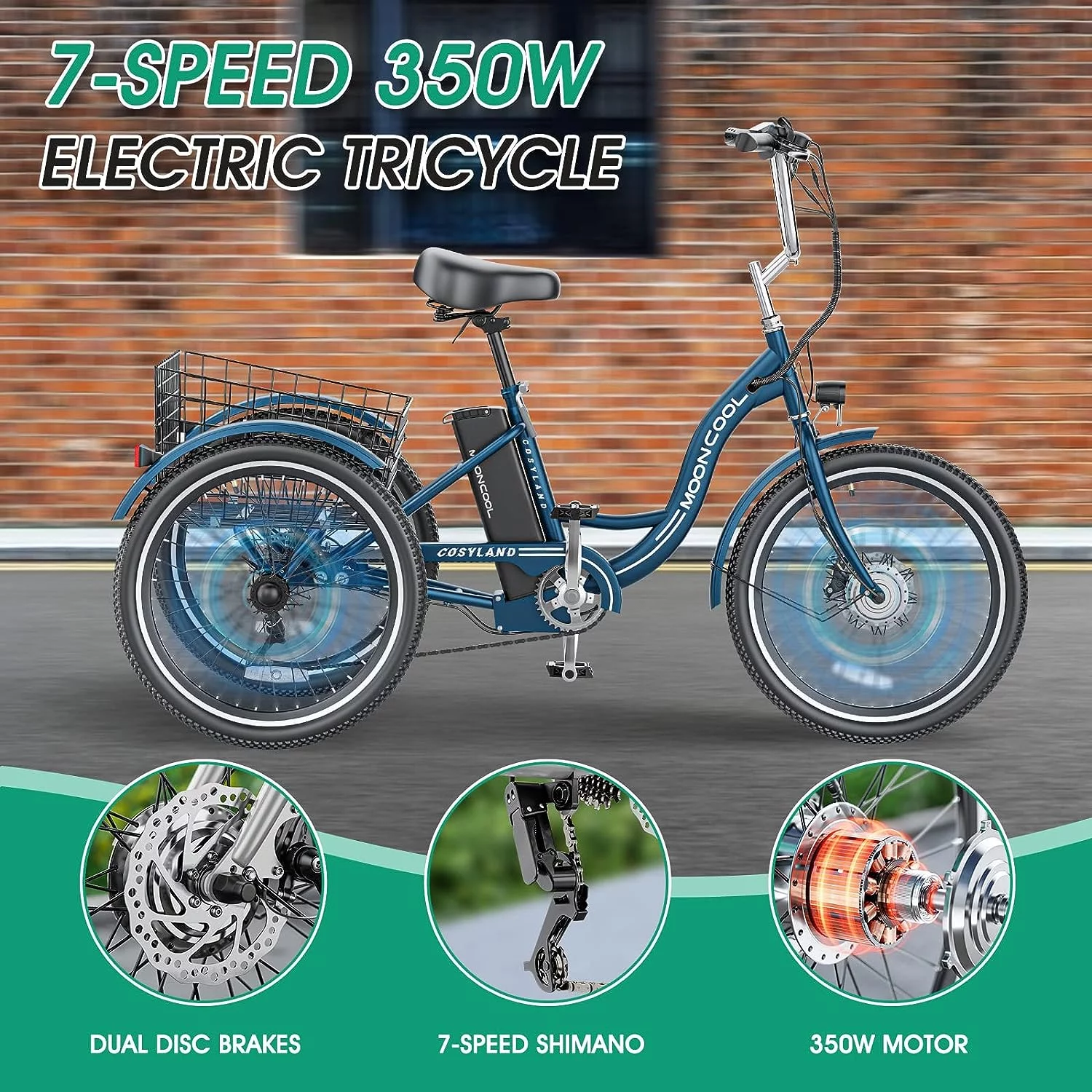 Mooncool 24 26 3 Wheel Electric Tricycle for Adults