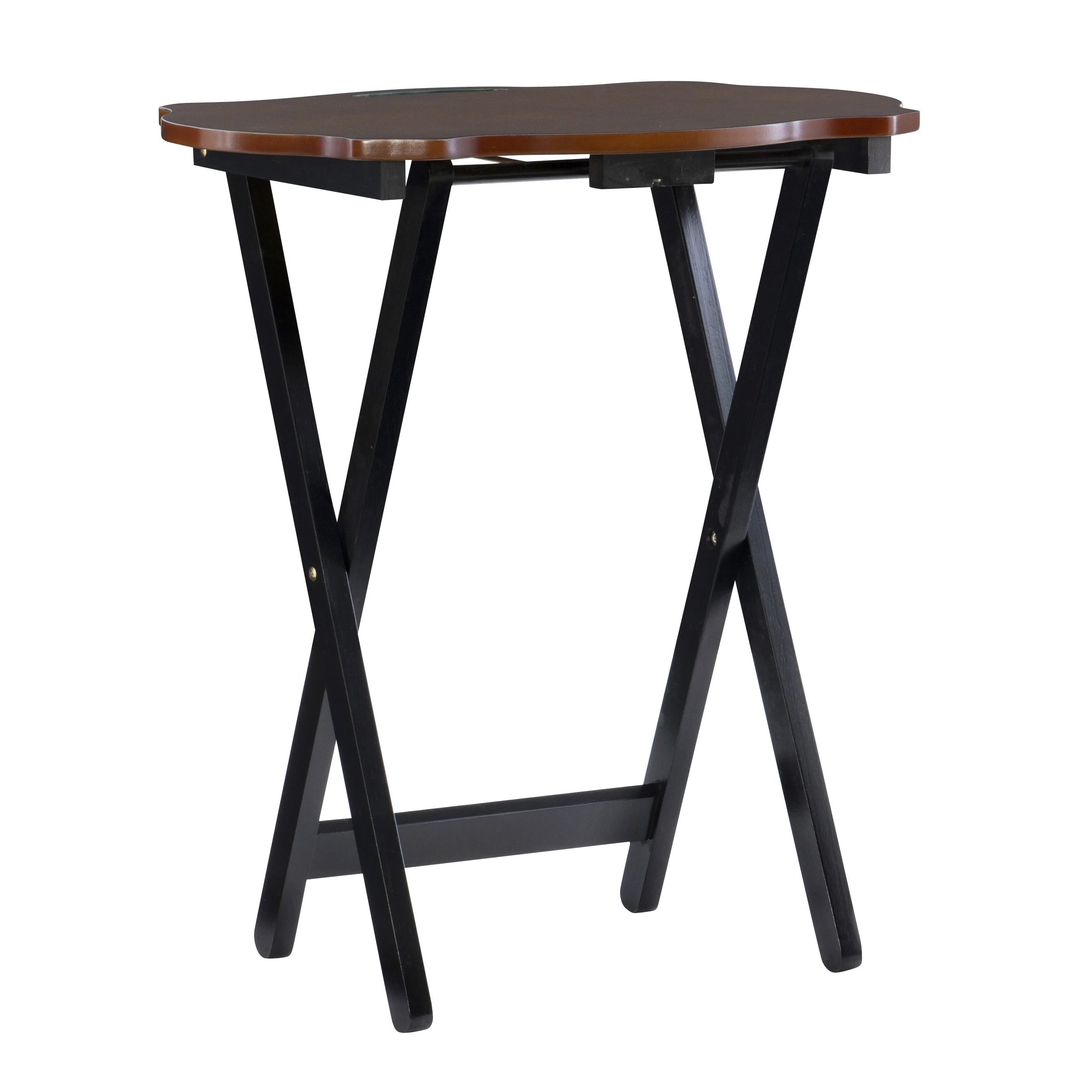 Powell Serpentine 5-Piece Indoor Folding Side Table, Snack, or TV Tray Set with Stand, 26" Tall, Hazelnut/Black