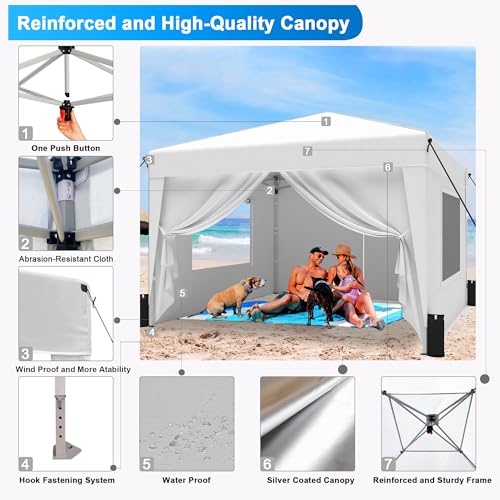 SANWAY 10x10 Pop Up Canopy Tent with Sidewalls x 4 &ndash; Easy Setup Canopy Tent, Waterproof, UV-Resistant