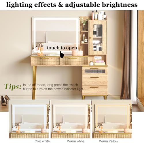 47.24" Big Modern Vanity Desk with Mirror and Lights, Vanity Desk with 29.53" HD Lighted Mirror