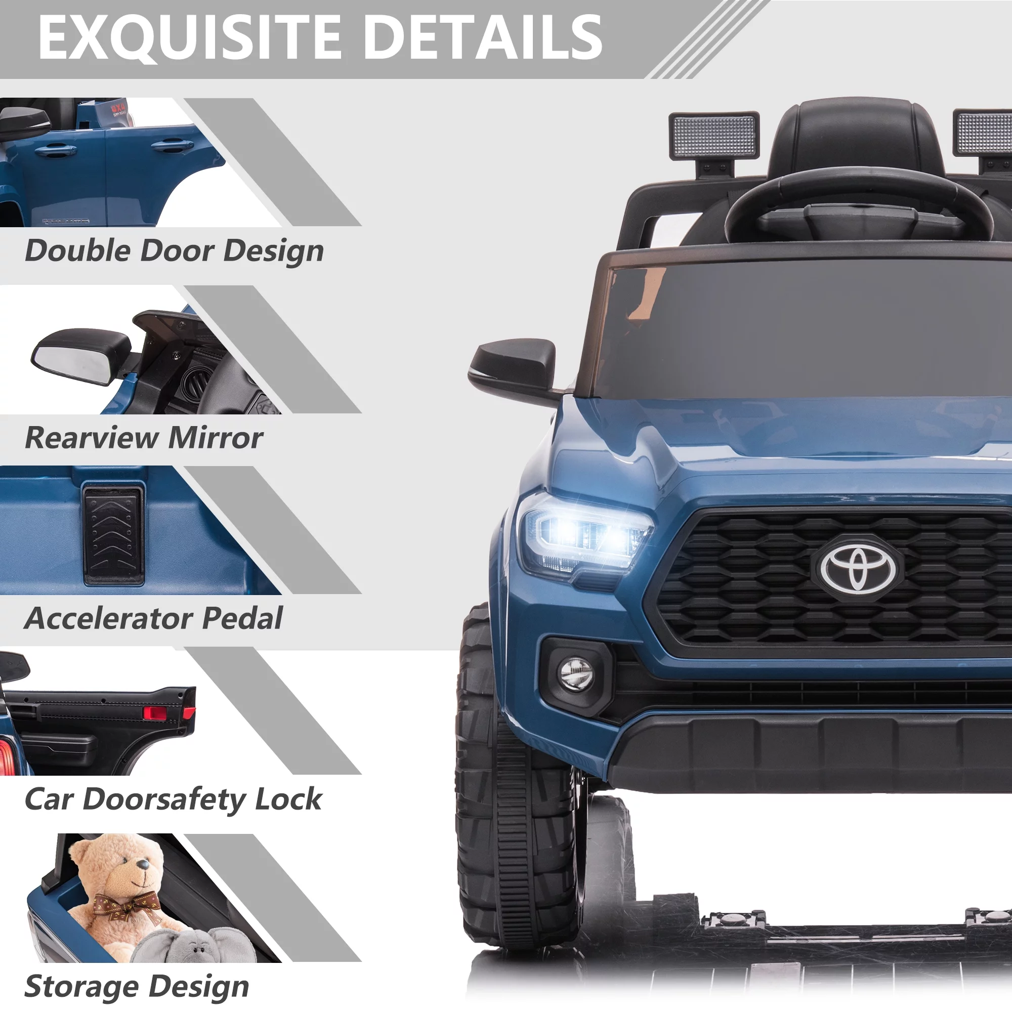 Licensed Toyota Tacoma Electric Ride on Vehicle for Kids, 12V Powered Ride on Car Toys with Remote Control, LED Lights, MP3 Player, Gray