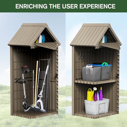 Outdoor Storage Shed with Lock, Waterproof Resin Garden Tool Shed, Heavy-Duty Weather-Resistant Cabinet for Patio, Backyard