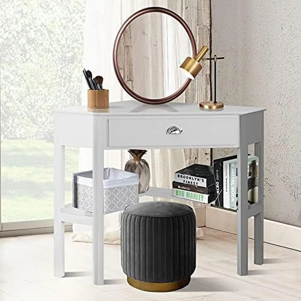 KHBIULIFE Corner Desk for Small Space  Compact Writing Table with Drawer and Shelves  Space Saving Study Modern Workstation  Laptop Corner Computer