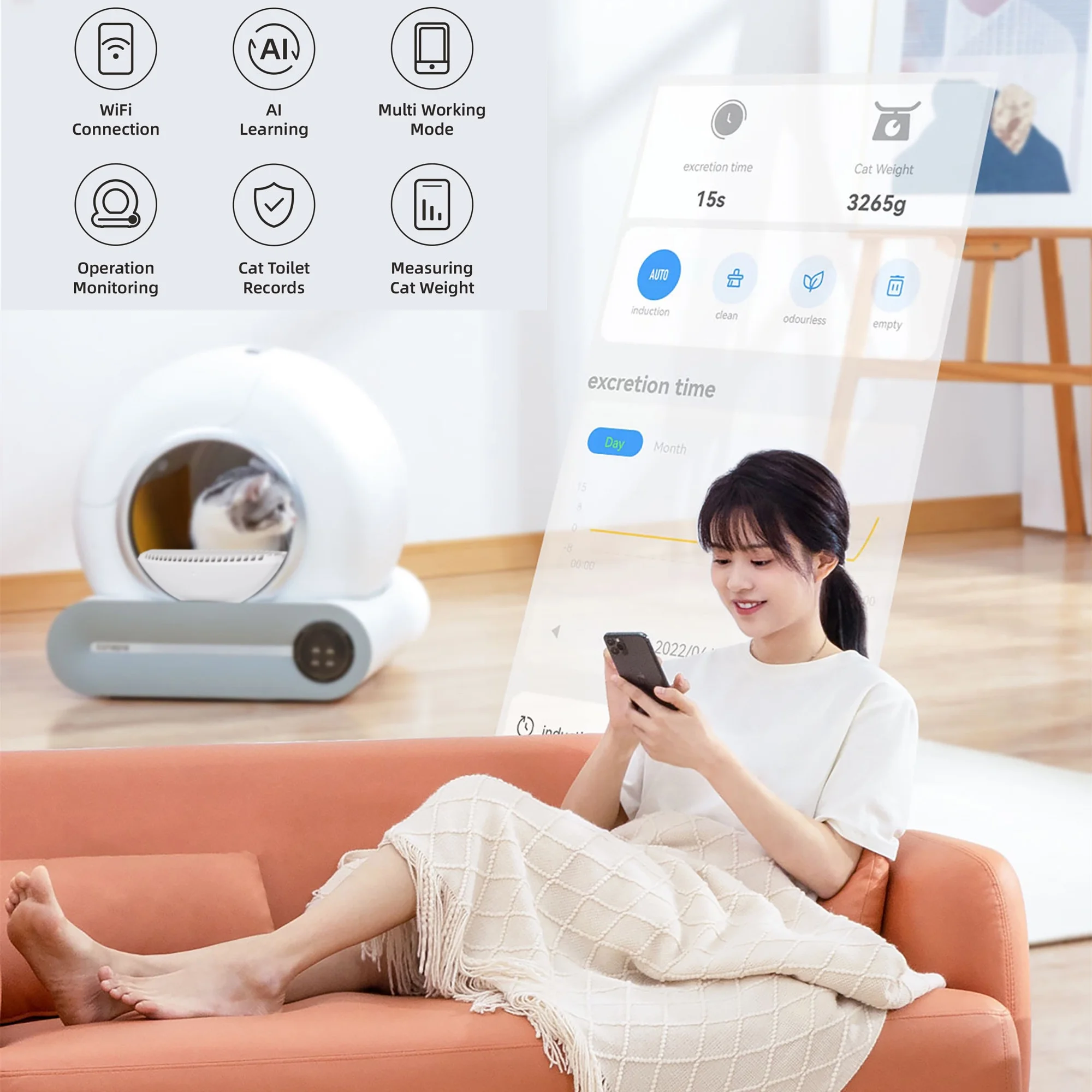TAKOYI Self Cleaning Litter Box, Automatic Cat Litter Box with App Control Support, Integrated Safety Protection Smart Auto Cat Litter Box with Liner