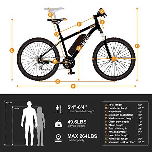 Jasion EB5 Electric Bike for Adults with Peak 500W Brushless Motor, 40Miles 20MPH Commuting Electric Mountain Bike with 360Wh Removable Battery