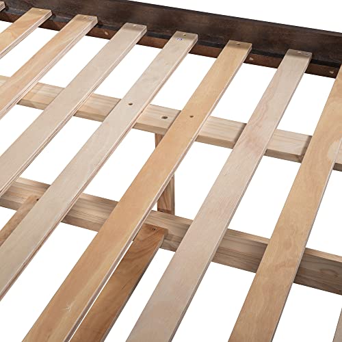 SOFTSEA Twin Over Full Bunk Bed with Slide, Solid Wood Bunk Beds with Stairs for Kids