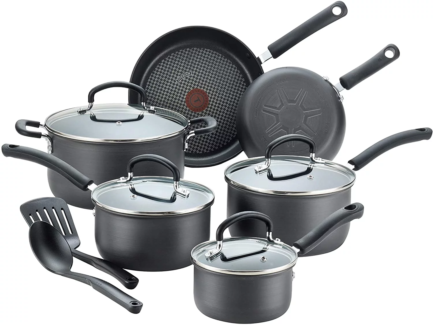 YHZCY Ultimate Hard Anodized Nonstick Cookware Set 12 Piece Pots and Pans, Dishwasher Safe Grey