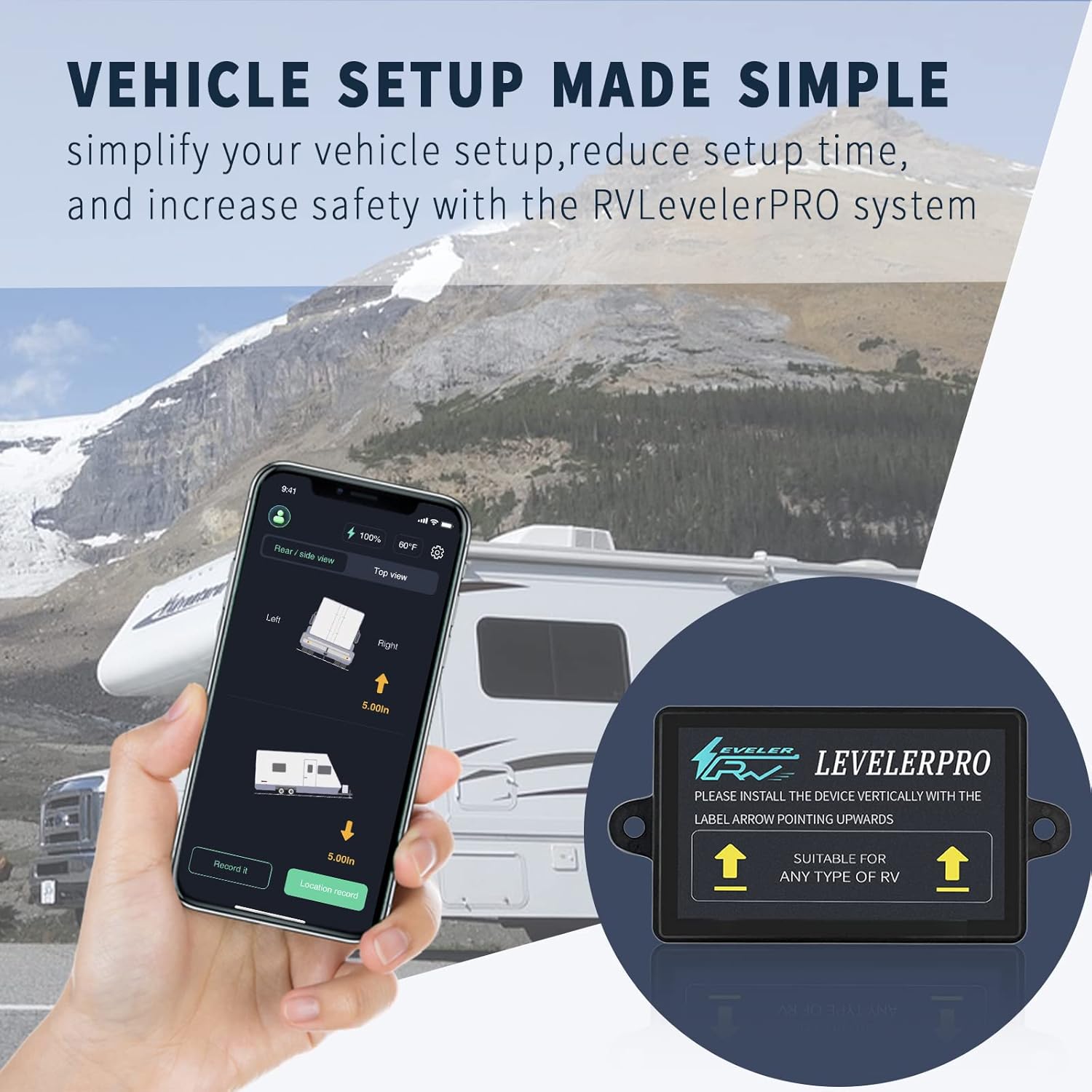 Rhino Storm RVLevelerPRO, Wireless Vehicle Leveling System Fit for RVs, Campers, Trailers, 5th Wheels, Smart RV Leveler for Android & iOS