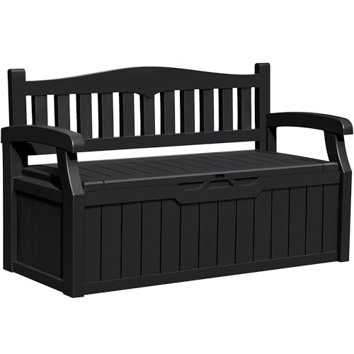 Greesum 80 Gallon Outdoor Storage Bench, Resin Patio Furniture with Armrest,Waterproof and UV-Resistant, Perfect to Garden, Poolside and Lawn