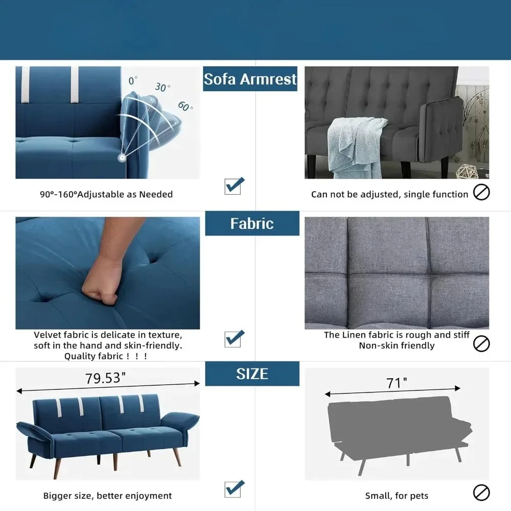 Convertible Sofa Futon Sofa Bed Living Room Sofas Apartment Office Small Space With Adjustable Armrest Backrest Furniture Home