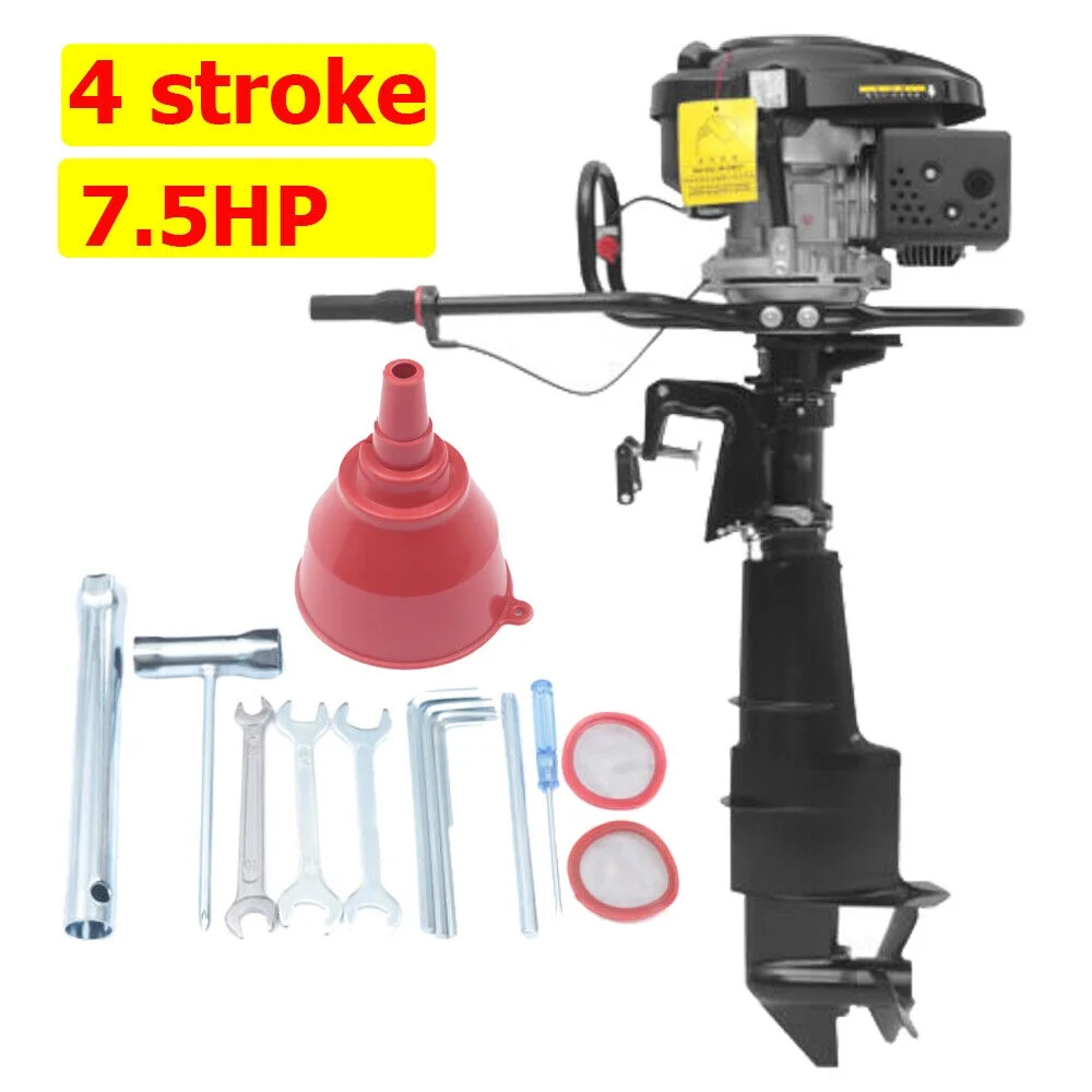 Miumaeov 4 Stroke 7.5HP Heavy Duty Outboard Motor 196CC Trolling Boat Engine Motor G-a-s-o-l-i-n-e Outboard Motor for Fishing Aquaculture Outdoor