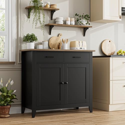 HORSTORS Kitchen Storage Cabinet, Modern Farmhouse Buffet Cabinet with Storage, Coffee Bar with 2 Drawers and 2 Doors