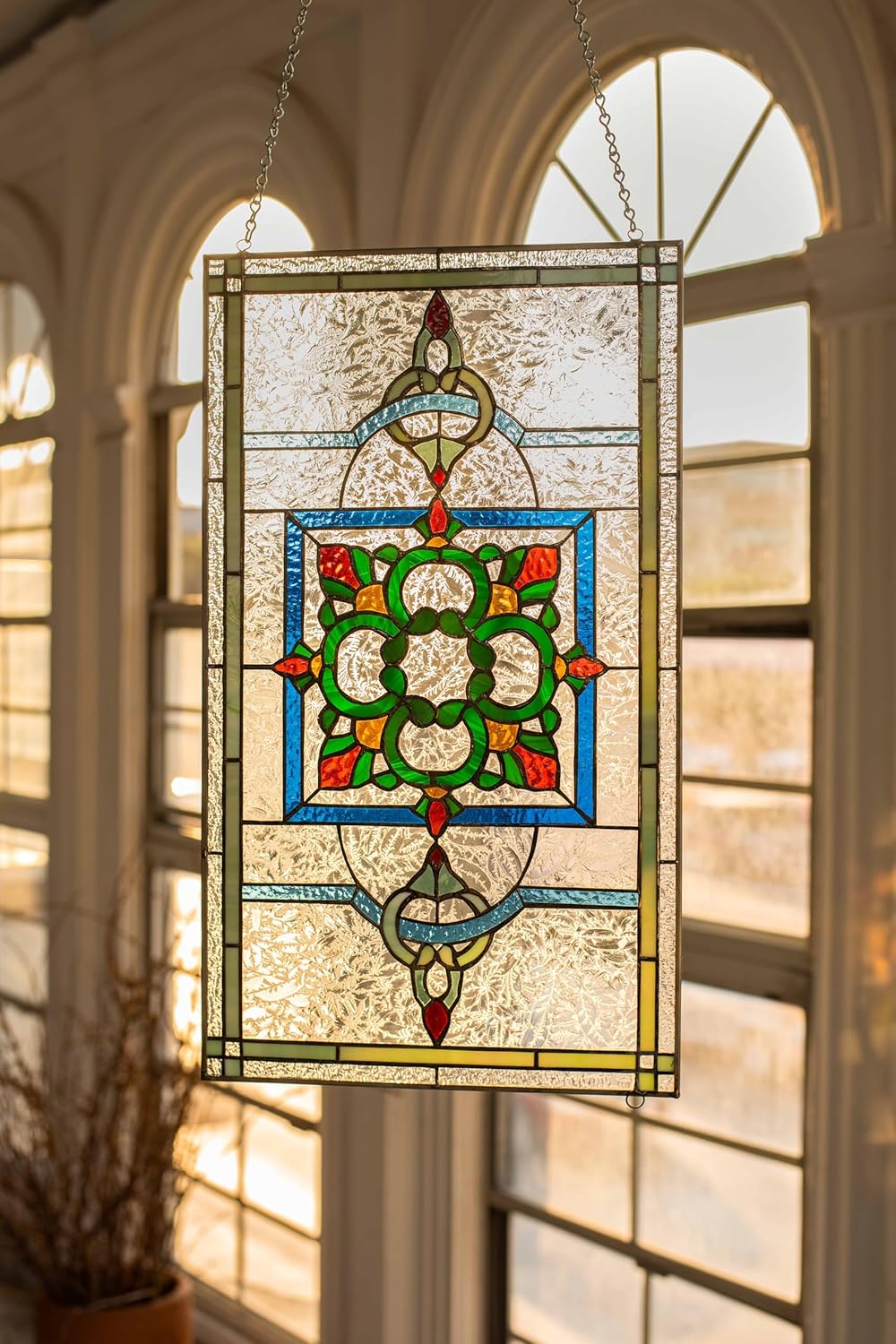 The Celtic Knot - Tiffany Style Stained Glass Window Panel - 21''x 12'' Hanging Stained Glass Art for Home, Handcrafted Decorative Window Accent
