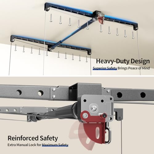Overhead Garage Storage Rack, Heavy-duty 4x4 Ft Ceiling Storage Racks with Safety Lock