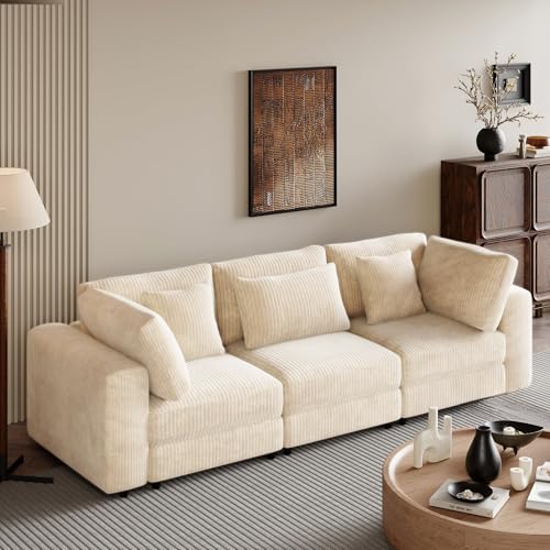 Oversized 3 Seater Sofa Couch, 105'' Modern Upholstered Couch with Removable Back Cushions and 5 Pillows