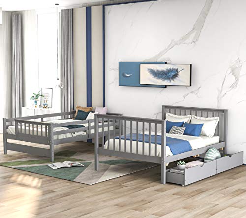 Harper & Bright Designs Stairway Twin Over Twin/Full Bunk Bed with Twin Size Trundle and Drawers