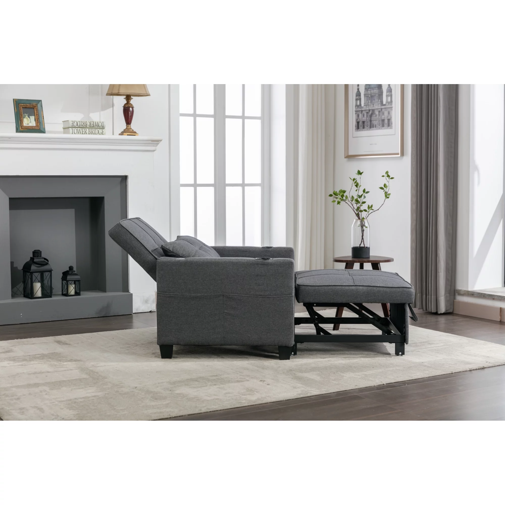 Futon Chair Bed Convertible Chair 3-in-1 Pull Out Sleeper Chair Beds with USB Ports, Armchair Bed Sleeper for Living Room (Dark Grey Linen)