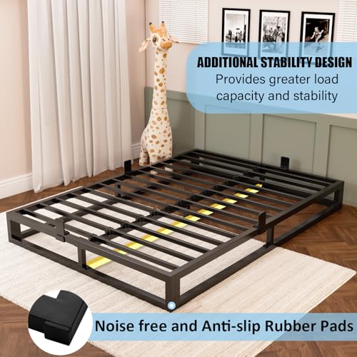 6 Inch Queen Bed Frame with Steel Slat Support, Low Profile Queen Metal Platform Bed Frame Support Mattress Foundation