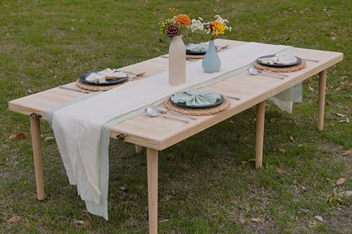 60x30 Inch Folding Picnic Table - Pine Wood Outdoor Boho Table for Beach, Camping & BBQs with Adjustable Legs (13" & 16" Heights), Natural