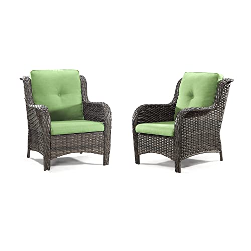 Outdoor Wicker Chair Rattan Patio Dining Chairs Set of 2 PE Wicker Patio Chairs with 3.5 inch Seat Cushions Outdoor Patio Seating Chair for Garden