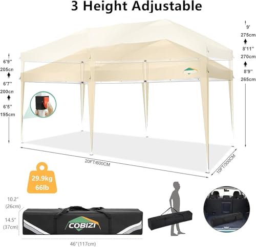 COBIZI 10x10 Pop up Canopy Tent Protable Canopy Tent with 4 Sidewalls Waterproof Commercial Instant Shelter for Parties, Wedding