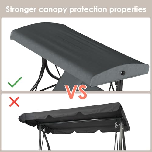 TLSUNNY 3-Seat Outdoor Patio Porch Swing with Adjustable Canopy & Backrest, Convertible Glider Bed with Stand, Removable Seat Cushion