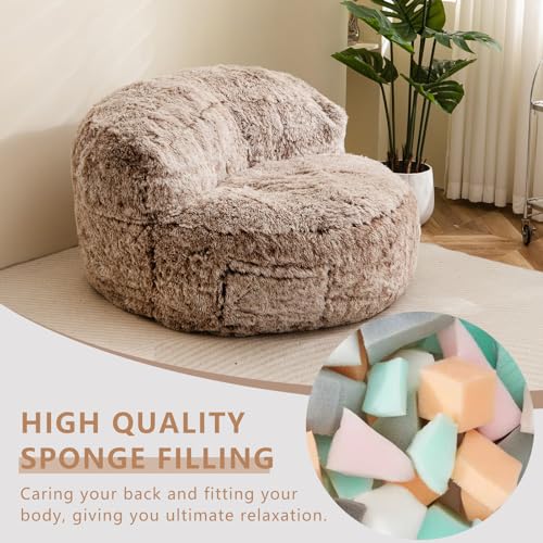BYBYME Giant Bean Bag Chair, Faux Fur Bean Bag Couch with Filler Large Living Room Bean Bag Chairs for Adults